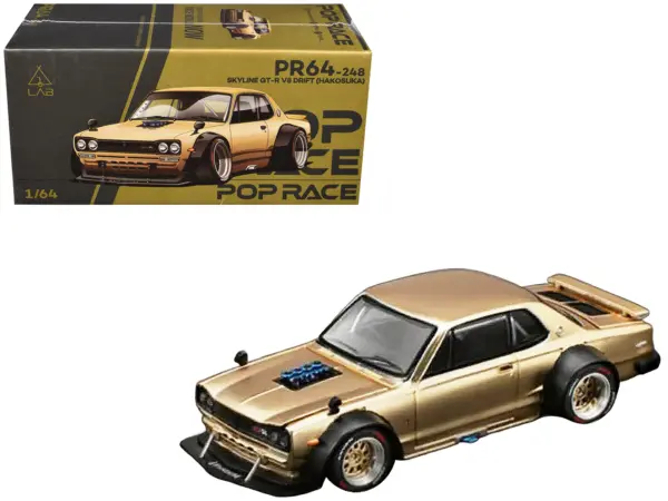 Skyline GT-R V8 Drift "Hakosuka" RHD (Right Hand Drive) Gold Metallic 1/64 Diecast Model Car by Pop Race #1
