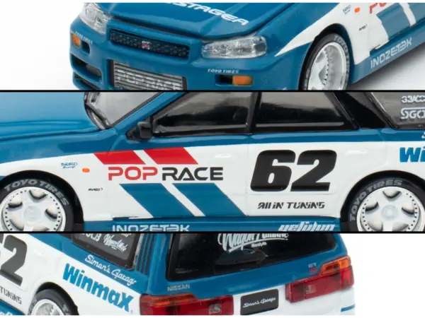 Nissan Stagea RHD (Right Hand Drive) #62 "Simon's Garage" Blue with White Sides 1/64 Diecast Model Car by Pop Race #4