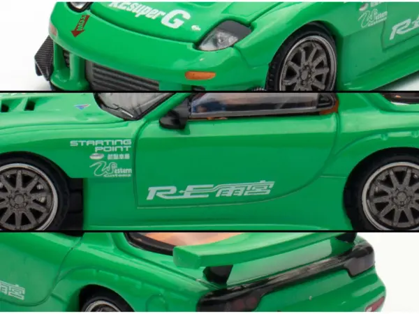 Mazda RX7 "RE Amemiya" Widebody RHD (Right Hand Drive) Green 1/64 Diecast Model Car by Pop Race #4