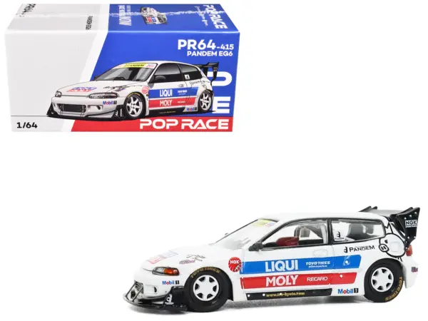 Pandem Civic EG6 RHD (Right Hand Drive) White with Stripes and Graphics 1/64 Diecast Model Car by Pop Race #1