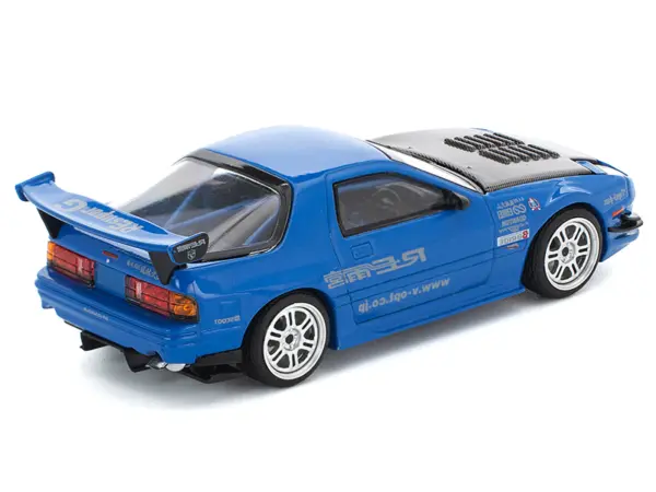 Mazda RX7 (FC3S) RE Amemiya RHD (Right Hand Drive) Blue Metallic with Carbon Hood 1/64 Diecast Model Car by Pop Race #4
