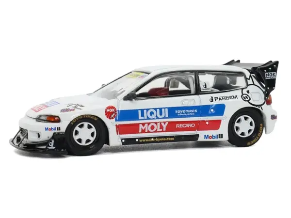 Pandem Civic EG6 RHD (Right Hand Drive) White with Stripes and Graphics 1/64 Diecast Model Car by Pop Race #2