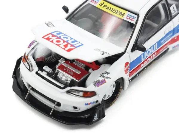 Pandem Civic EG6 RHD (Right Hand Drive) White with Stripes and Graphics 1/64 Diecast Model Car by Pop Race #3