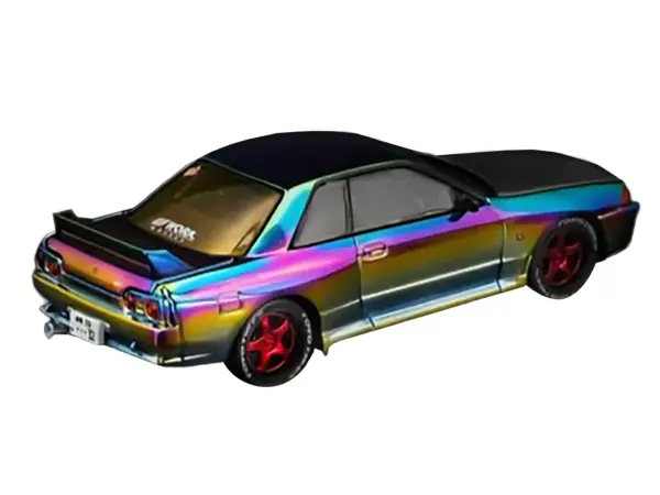 Nissan Skyline GT-R (R32) RHD (Right Hand Drive) Chameleon Chrome with Carbon Hood "Vancouver Edition" 1/64 Diecast Model Car by Pop Race #3