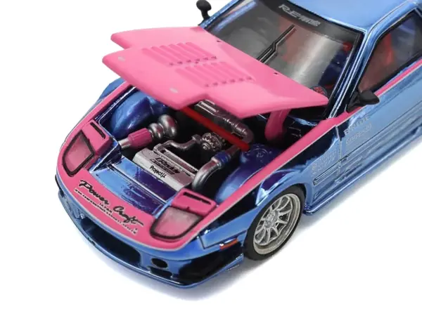 Mazda RX7 (FC3S) RE Amemiya RHD (Right Hand Drive) Blue Metallic with Pink Hood "Los Angeles Edition" 1/64 Diecast Model Car by Pop Race #3