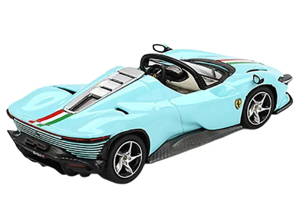 Ferrari Daytona SP3 Light Blue with Italian Flag Stripes 1/64 Diecast Model Car by BBR #3
