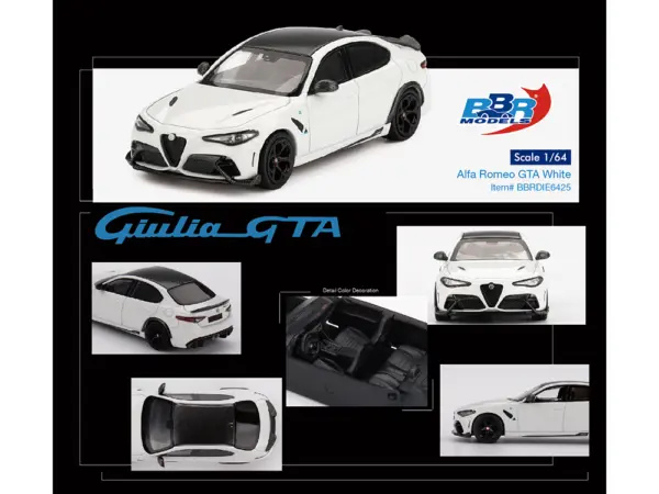 Alfa Romeo Giulia GTA White with Carbon Top 1/64 Diecast Model Car by BBR #3