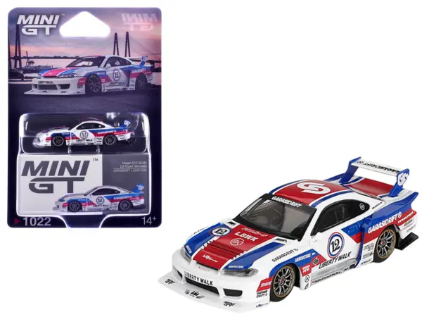 Nissan "LB-Super Silhouette" S15 SILVIA RHD (Right Hand Drive) "GARASIDRIFT x LBWK 2025" White with Blue and Red Stripes Limited Edition 1/64 Diecast Model Car by Mini GT #1