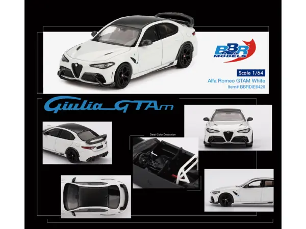 Alfa Romeo Giulia GTAm White with Carbon Top 1/64 Diecast Model Car by BBR #3