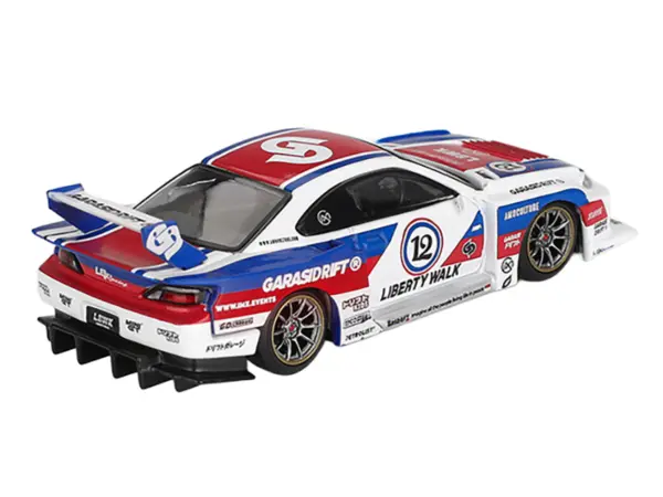 Nissan "LB-Super Silhouette" S15 SILVIA RHD (Right Hand Drive) "GARASIDRIFT x LBWK 2025" White with Blue and Red Stripes Limited Edition 1/64 Diecast Model Car by Mini GT #3