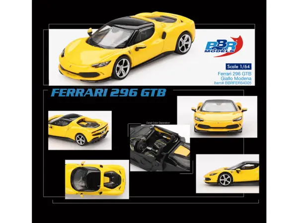 Ferrari 296 GTB Giallo Modena Yellow with Black Top 1/64 Diecast Model Car by BBR #4