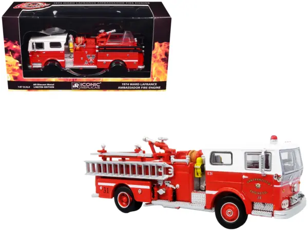 1974 Ward LaFrance Fire Engine "San Francisco Fire Department – Engine 31" Red with White Top "5 Alarm" Series Limited Edition 1/87 (HO) Diecast Model by Iconic Replicas #1
