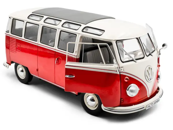 1962 Volkswagen T1 Samba Bus Red and White 1/18 Diecast Model Car by Solido #2