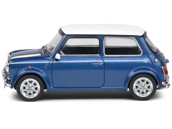 1994 Mini Cooper Sport Tahiti Blue Metallic with White Top and Stripes 1/43 Diecast Model Car by Solido #2