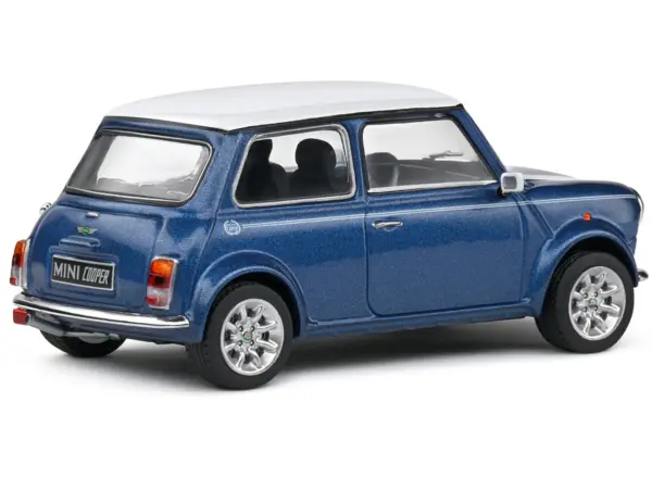 1994 Mini Cooper Sport Tahiti Blue Metallic with White Top and Stripes 1/43 Diecast Model Car by Solido #3