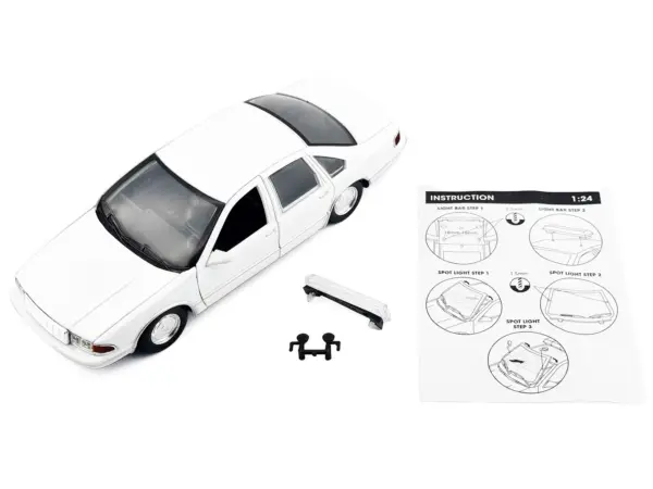 1993 Chevrolet Caprice Police Car Unmarked White "Custom Builder's Kit" Series 1/24 Diecast Model Car by Motormax #3