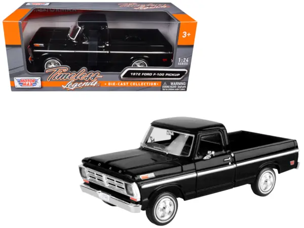1972 Ford F-100 Pickup Truck Black "Timeless Legends" Series 1/24 Diecast Model Car by Motormax #1