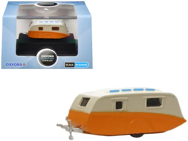 Caravan Trailer Cream and Orange 1/148 (N) Scale Diecast Model Car by Oxford Diecast #1