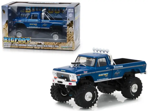 1974 Ford F-250 Ranger XLT Monster Truck Bigfoot #1 "The Original Monster Truck" Blue "Kings of Crunch" 1/43 Diecast Model Car by Greenlight #1