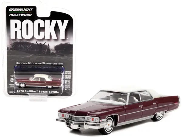 1973 Cadillac Sedan DeVille Burgundy with White Top "Rocky" (1976) Movie "Hollywood Series" Release 35 1/64 Diecast Model Car by Greenlight #1