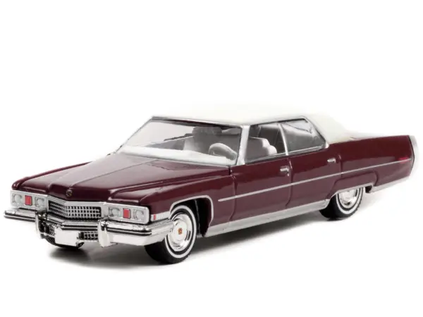 1973 Cadillac Sedan DeVille Burgundy with White Top "Rocky" (1976) Movie "Hollywood Series" Release 35 1/64 Diecast Model Car by Greenlight #2