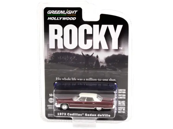 1973 Cadillac Sedan DeVille Burgundy with White Top "Rocky" (1976) Movie "Hollywood Series" Release 35 1/64 Diecast Model Car by Greenlight #3