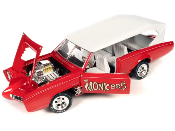 Monkeemobile Red with White Top and Interior "The Monkees" with Four Monkees Figure Cutouts "Silver Screen Machines" Series 1/18 Diecast Model Car by Auto World #2
