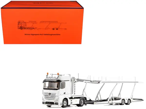 Mercedes-Benz Actros Auto Transporter White 1/64 Diecast Model by GCD #1