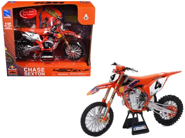 KTM 450 SX-F Motorcycle #4 Chase Sexton "Red Bull KTM Factory Racing" 1/12 Diecast Model by New Ray #1