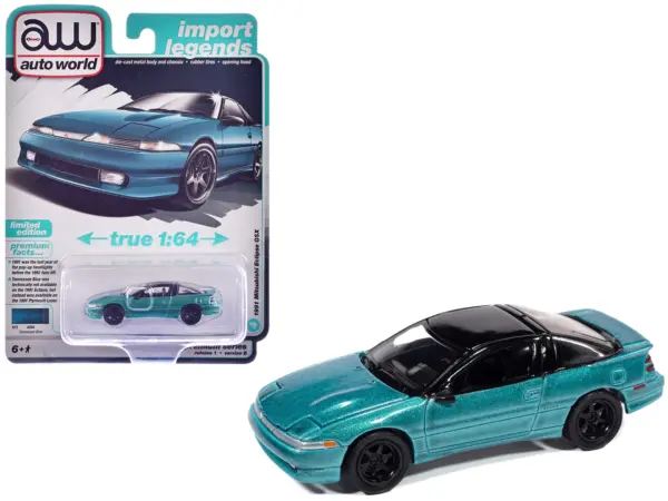 1991 Mitsubishi Eclipse GSX Tennessee Blue Metallic with Black Top "Import Legends" Series 1/64 Diecast Model Car by Auto World #1