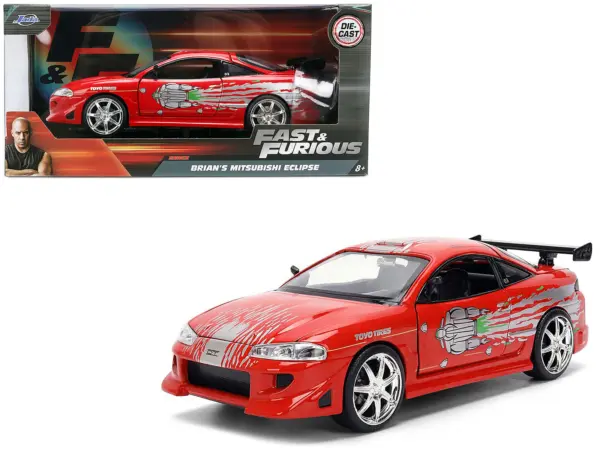 Brian's Mitsubishi Eclipse Red with Graphics Remix "The Fast and The Furious" (2001) Movie "Fast & Furious" Series 1/24 Diecast Model Car by Jada #1