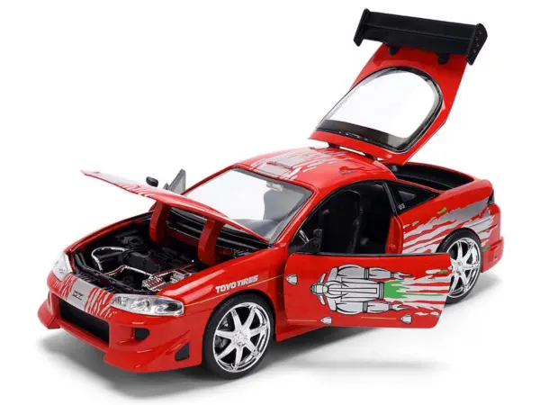 Brian's Mitsubishi Eclipse Red with Graphics Remix "The Fast and The Furious" (2001) Movie "Fast & Furious" Series 1/24 Diecast Model Car by Jada #2