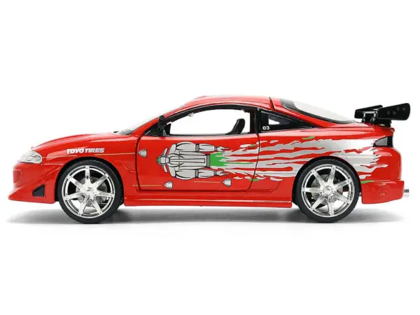 Brian's Mitsubishi Eclipse Red with Graphics Remix "The Fast and The Furious" (2001) Movie "Fast & Furious" Series 1/24 Diecast Model Car by Jada #3