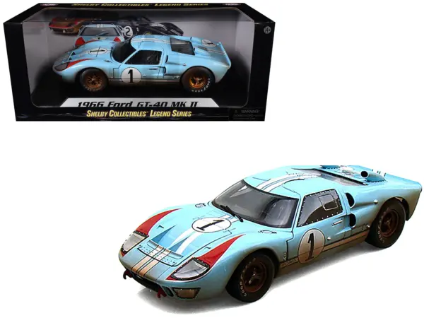 1966 Ford GT-40 MK II #1 Light Blue Miles - Hulme Le Mans (Dirty Version) 1/18 Diecast Model Car by Shelby Collectibles #1