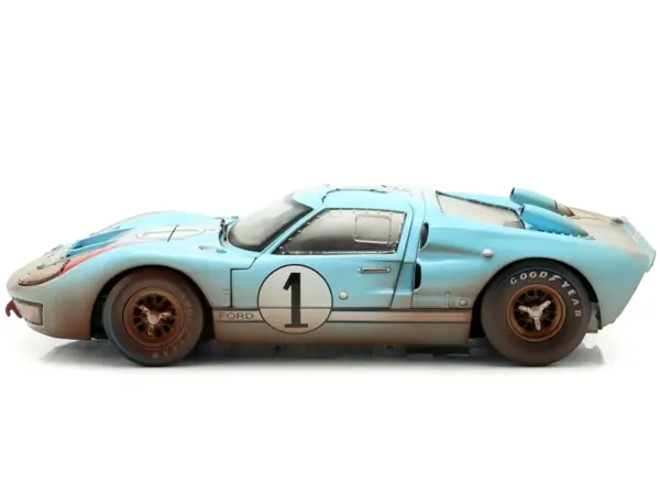 1966 Ford GT-40 MK II #1 Light Blue Miles - Hulme Le Mans (Dirty Version) 1/18 Diecast Model Car by Shelby Collectibles #2