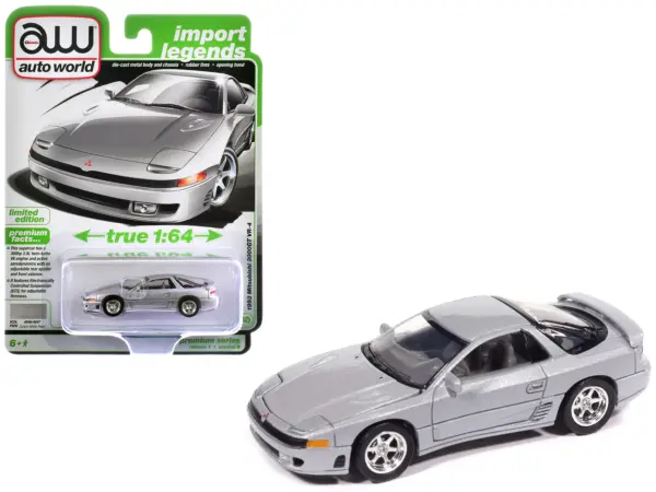 1993 Mitsubishi 3000GT VR-4 Zurich White Silver Metallic "Import Legends" Series 1/64 Diecast Model Car by Auto World #1