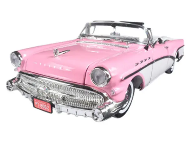 1957 Buick Roadmaster Convertible Pink and White 1/18 Diecast Model Car by Motormax #2