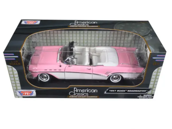 1957 Buick Roadmaster Convertible Pink and White 1/18 Diecast Model Car by Motormax #3