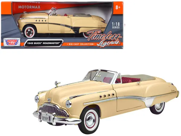 1949 Buick Roadmaster Cream with Red Interior 1/18 Diecast Model Car by Motormax #1
