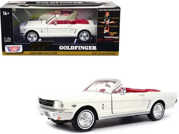1964 1/2 Ford Mustang Convertible White with Red Interior James Bond 007 "Goldfinger" (1964) Movie "James Bond Collection" Series 1/24 Diecast Model Car by Motormax #1