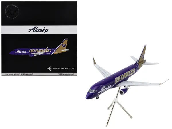Embraer ERJ-175 Commercial Aircraft "Alaska Airlines/Horizon - University of Washington Huskies" (N662QX) Purple with Gold Tail "Gemini 200" Series 1/200 Diecast Model Airplane by GeminiJetsG2ASA1287 #1