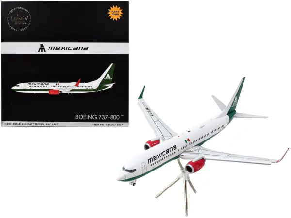 Boeing 737-800 Commercial Aircraft with Flaps Down "Mexicana" (XA-ASM) White with Green Stripes "Gemini 200" Series 1/200 Diecast Model Airplane by GeminiJets #1