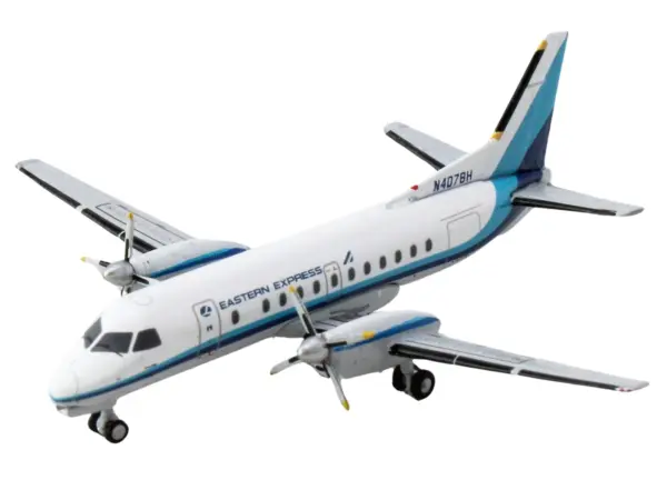 Saab 340B Commercial Aircraft "Eastern Express" (N407BH) White with Blue Stripes 1/400 Diecast Model Airplane by GeminiJets #2