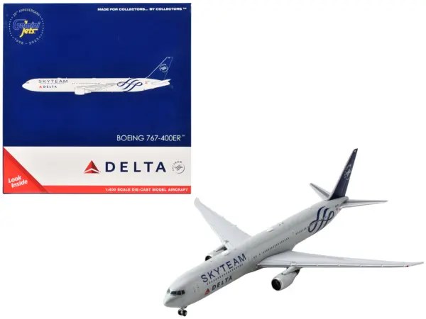 Boeing 767-400ER Commercial Aircraft "Delta Air Lines Skyteam" (N844MH) Gray Metallic with Blue Tail 1/400 Diecast Model Airplane by GeminiJets #1