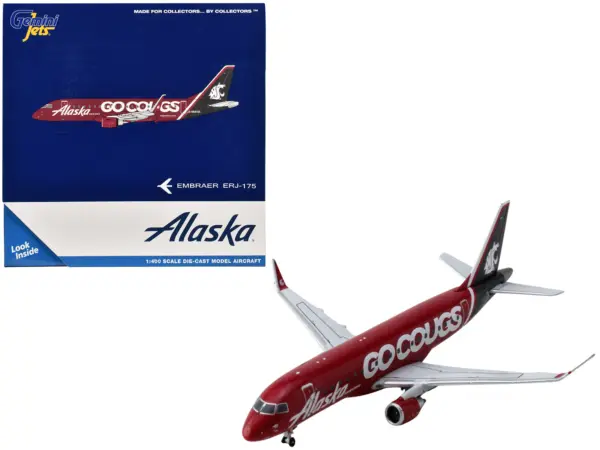Embraer ERJ-175 Commercial Aircraft "Alaska Airlines/Horizon - Washington State Cougars" (N661QX) Red with Gray Tail 1/400 Diecast Model Airplane by GeminiJets #1
