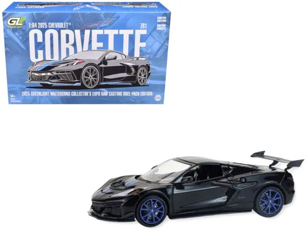 2025 Chevrolet Corvette C8 ZR1 Black with Blue Stripes with Raw Casting Dual Pack "2025 Greenlight Waltersons Collector's Expo Exclusive" 1/64 Diecast Model Car by Greenlight #1