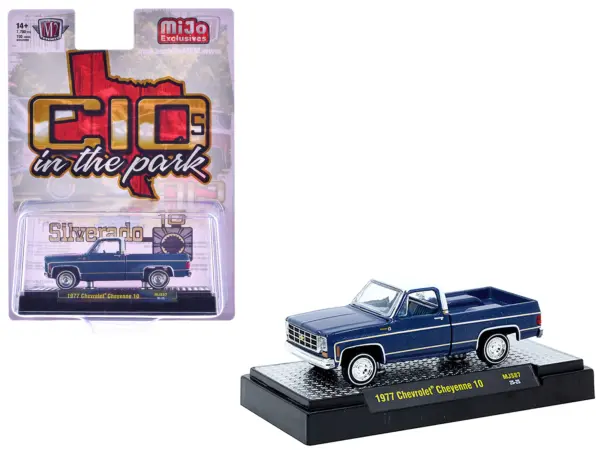 1977 Chevrolet Cheyenne 10 Pickup Truck Blue Metallic with White Top and Blue Interior Limited Edition to 7700 pieces Worldwide 1/64 Diecast Model Car by M2 Machines #1