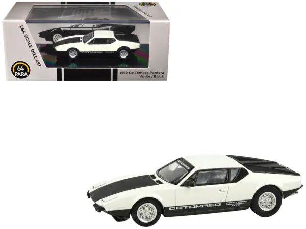 1972 De Tomaso Pantera White and Black 1/64 Diecast Model Car by Paragon Models #1