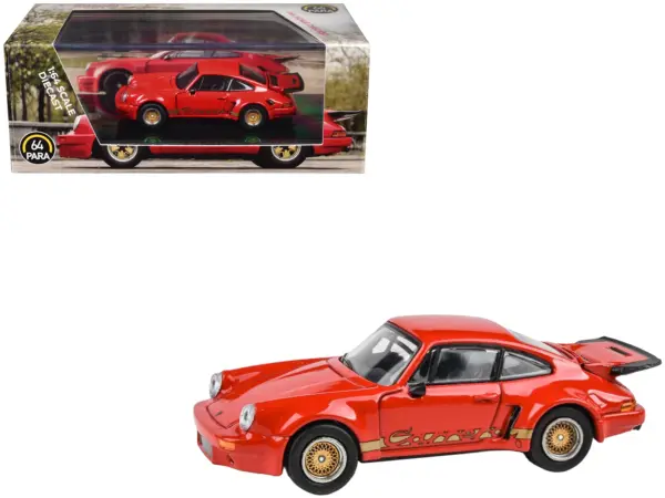 Porsche 911 Carrera RSR 3.0 Guards Red with Gold Stripes and Wheels 1/64 Diecast Model Car by Paragon Models #1