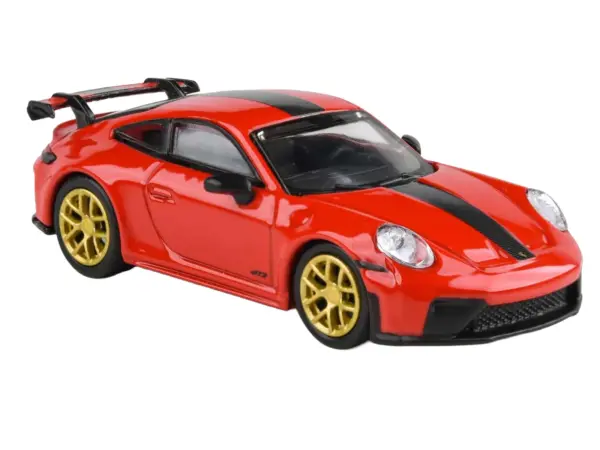 2025 Porsche 911 GT3 (992.2) Guards Red with Carbon Stripe and Gold Wheels 1/64 Diecast Model Car by Paragon Models #4